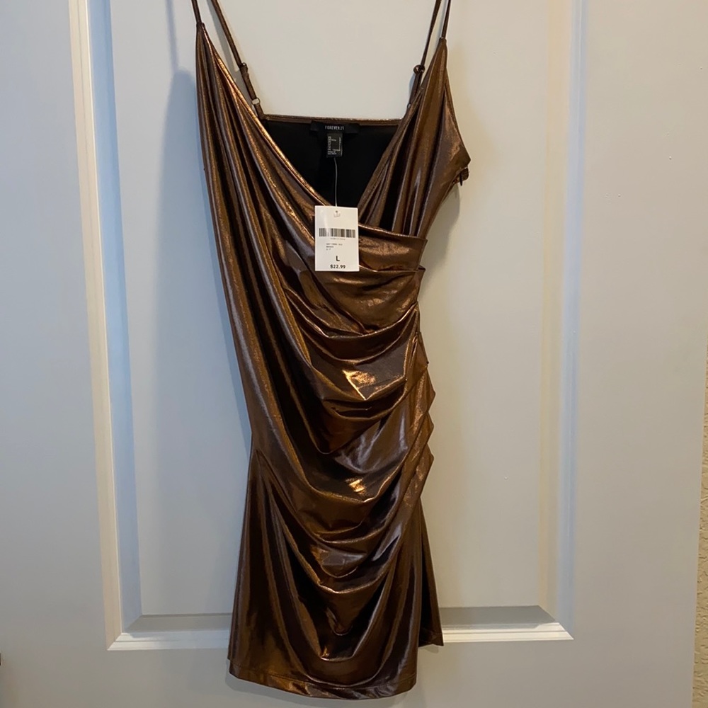Forever 21 Bronze Knit ruched mini dress NWT